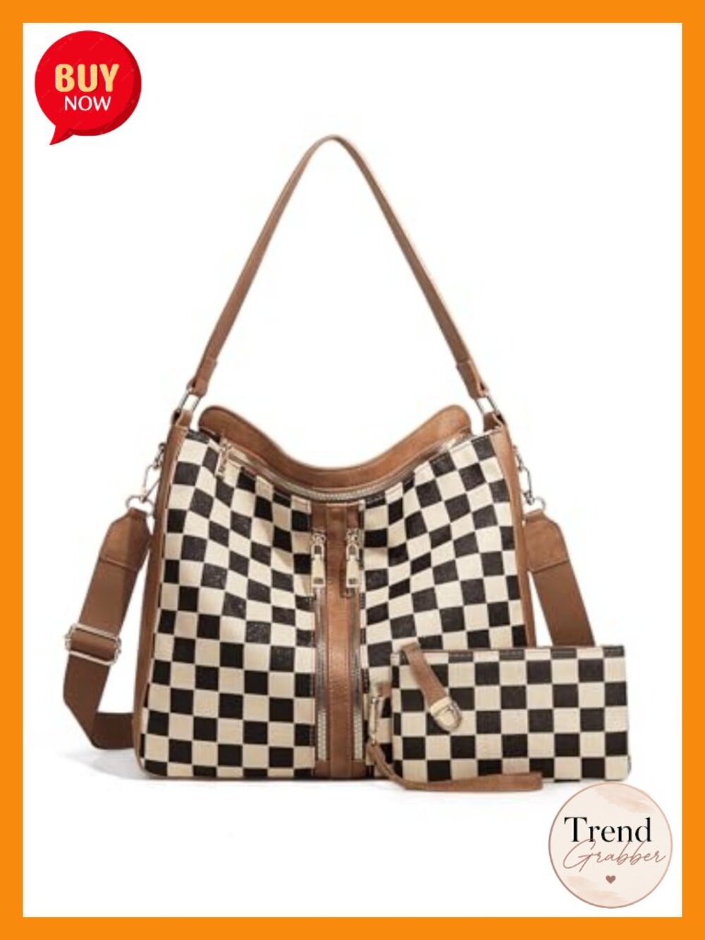 PU Leather Canvas Checkered Hobo Handbag Crossbody Tote Shoulder Bag